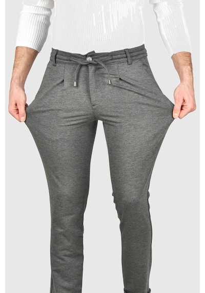 Deepsea Erkek Füme Beli Lastikli Slim Fit Likralı Duble Paça Penye Spor Pantolon 2502385 Füme
