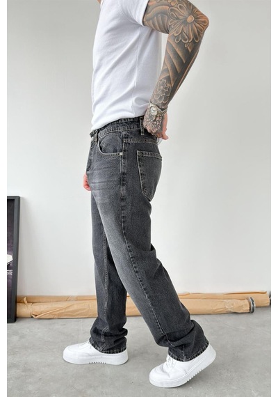 Füme Ters Dikiş Detay Baggy Pantolon