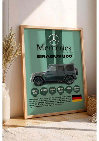 Mercedes Brabus 800 Premium Spor Araba Tablosu - Teknik Özellikli Otomobil Sever Duvar Dekoru Kayın