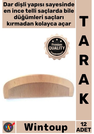 Tarak Doğal Antistatik Masaj Etkili Profesyonel Saç Şekillendirme Ahşap Dar Dişli Oval Tarak 12'li