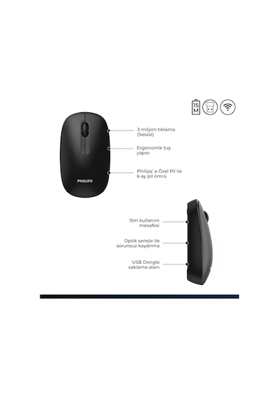 Philips SPK7318 Kablosuz 1600 DPI 3 Tuşlu Optik Mouse