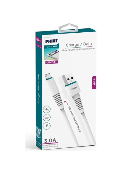 Phixi Force CB464T Type-C USB Şarj ve Data Kablo Beyaz