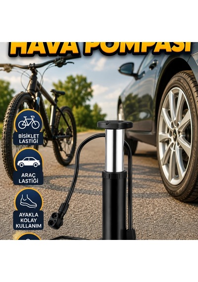 Ayaklı Hava Pompası Araç Bisiklet Lastik Şişirme Pompası Manuel Kullanım