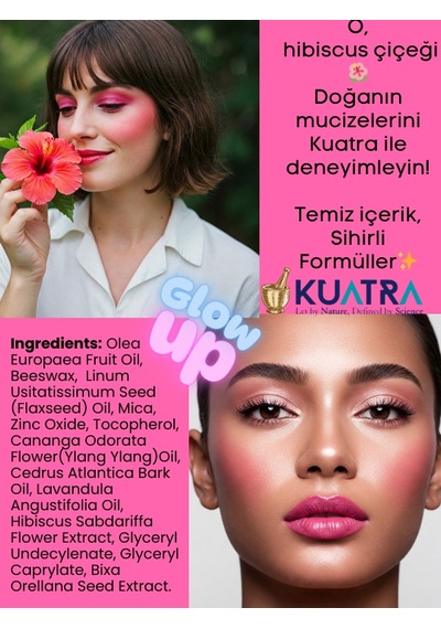 Hibiscus Magic Doğal İçerikli Çok Amaçlı Allık, Ruj, Göz Farı Makyaj Beraberinde Çok Değerli Besleyici Cilt Bakımı Kiremit
