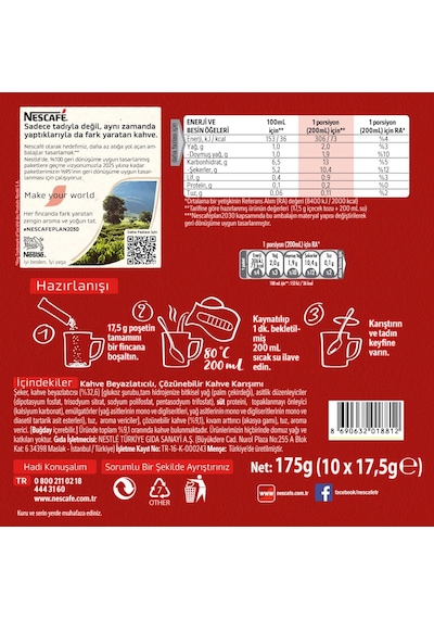 Nescafe 3ü1 Arada Original Granül Kahve 10'lu Paket Granül