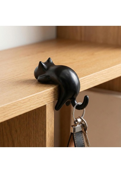 Sunup Sn-29184 Kedi Figürlü Yapışkanlı Köşe Askılık Beyaz
