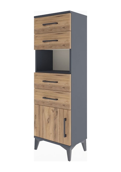 Arges Dolap Tek Raflı 4 Çekmeceli Tek Kapaklı 44x30x134 Antrasit-çam Antrasit