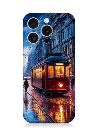 Apple Uyumlu iPhone 15 Pro İstanbul Tramvay Desenli Silikon Kılıf Silikon