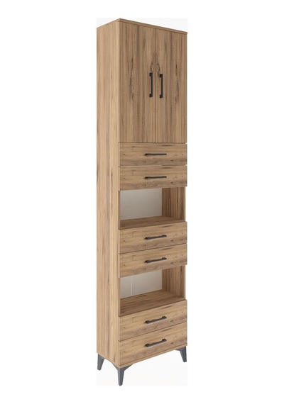 Arges Dolap 5 Raflı 6 Çekmeceli 2 Kapaklı 60x30x243 Çam-çam Çam