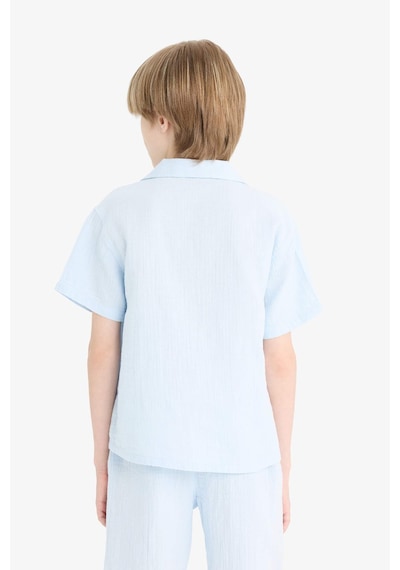 Defacto Erkek Çocuk Oversize Geniş Kalıp Polo Yaka Müslin Kısa Kollu Gömlek W3239a625hsbe174 Mavi