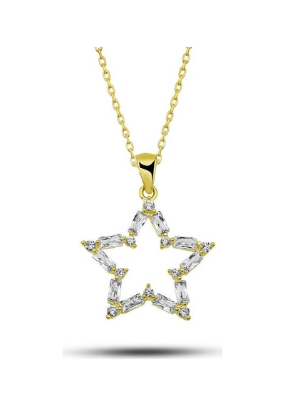 Gümüş Gold Baget Taşlı Yıldız Kadın Kolye Gümüş