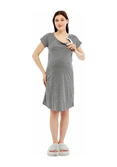 Luvmabelly Myra9585 Yandan Çıt Çıtlı Hamile Geceliği Siyah