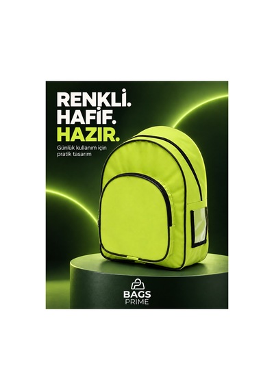 Bags Prime Neon Yeşil Çok Bölmeli Günlük Okul Ve Sırt Çantası - Yeşil