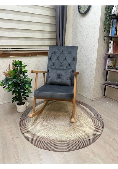 Asedia Trend Naturel Gri Kapitoneli Sallanan Sandalye Koltuk