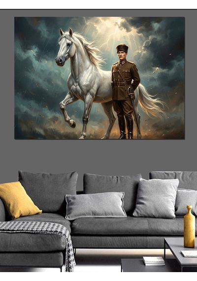 At Ve Mustafa Kemal Atatürk Dekoratif Kanvas - Mdf Ahşap Tablo