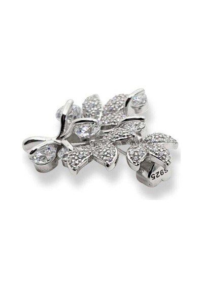 Oya Silver Çoklu Dallı Taşlı Yaprak Gümüş Broş 2.8x2.2cm Oysçdb008