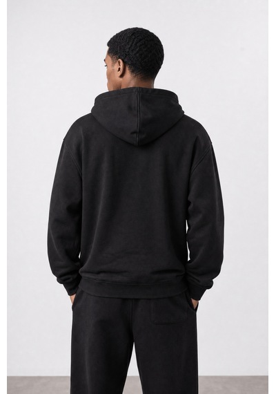 Erkek Respire Basic Oversize Hoodie Siyah