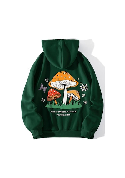 Uyguntarz Unisex Mantar Baskılı Oversize Sweatshirt Yeşil