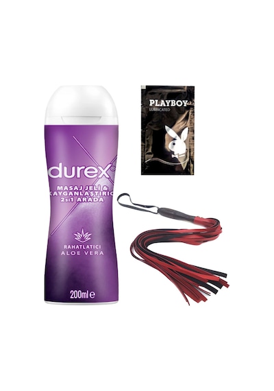 Durex Aloe Vera 2'si 1 Arada Masaj & Kayganlaştırıcılı Jel + Kırmızı Püsküllü Deri Kirbaç + Hediye