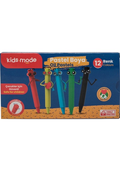 Kidsmode Yağlı Pastel Boya Yuvarlak 12 Renk Çok Renkli