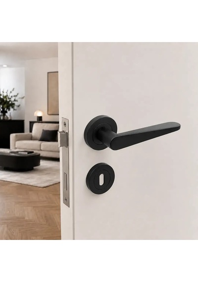 Sese Zara Modeli Yuvarlak Rozetli Oda Kapı Kolu Siyah 200-223r-01-02