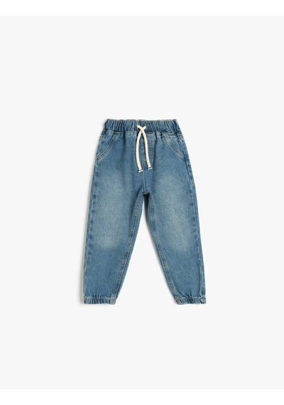 Koton Beli Bağcıklı Cepli Pamuklu Denim Jogger Pantolon Orta İndigo 5smb40003td Indigo