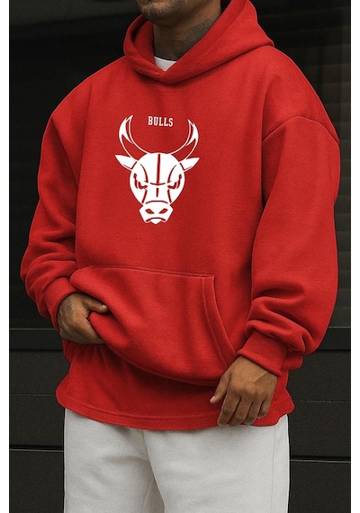 Benroma 3 İplik Penye Chıcago Bulls Baskılı Sweatshırt Kırmızı