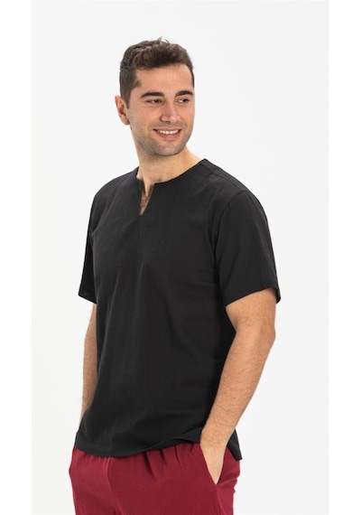 Kısa Kol Şile Bezi Bisiklet Yaka Erkek Tshirt Siyah 3003