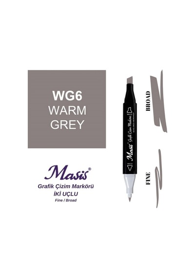 Çift Uçlu Marker Grafik Çizim Kalemi Wg6 Sıcak Gri