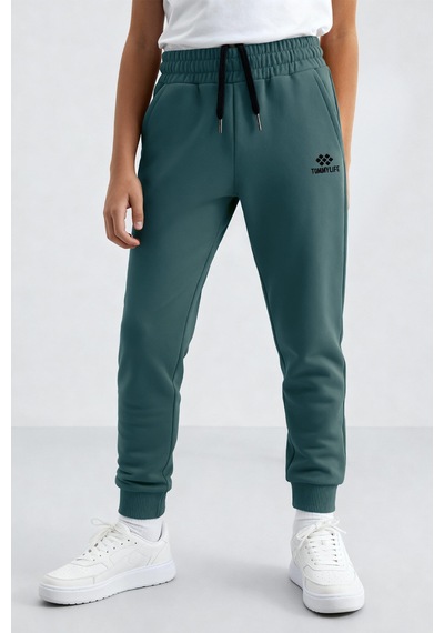 Tommylife Orman Yeşili Standart Fit Manşetli İnce Erkek Çocuk Eşofman Alt - 11062 Orman Yeşili