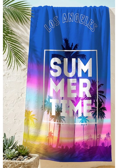 Tropikal Palmiye Yaz Temalı Plaj Havlusu-modern Neon Gradient Marine Hızlı Kuruyan Mikrofiber Havlu Köpük Rüyası