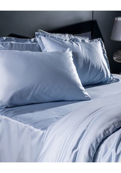 Madame Coco Thalie Family Size %100 Pamuk Çizgili - 300tc Saten Çarşaflı Nevresim Takımı - Mavi 8684427207864 Çok Renkli