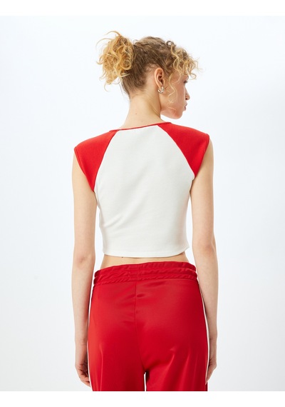 Koton Slogan Baskılı Crop Reglan Kol Tişört Ekru 5sal10119ık Ekru