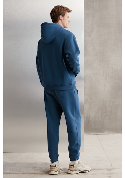Grimelange Martel Erkek Yumuşacık Içi Polarlı Baskılı Regular Kordonlu Mavi Sweatshirt