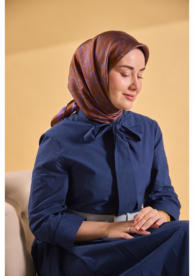 Silk Home Twill İpek Eşarp Line Kiremit Çok Renkli
