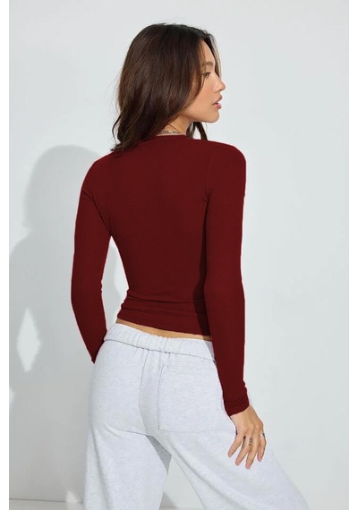 Madmext Bordo V Yaka Uzun Kollu Kaşkorse Body Mg2192 Bordo