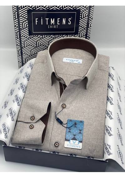 Klasik Uzun Kol Keten Cotton Hediye Kutulu Erkek Gömlek Fs-001261 - Bej-1759