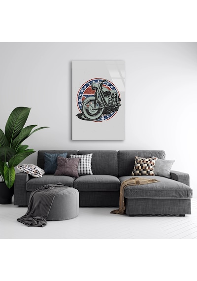 Motosiklet Amerikan Bayrak Arması - Cam Tablo - Deg0512 35 X 50 Cm