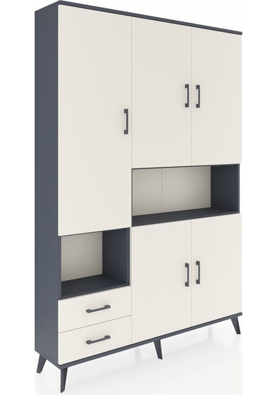 Arges Dolap 10 Raflı 2 Çekmeceli 5 Kapaklı 132x30x195 Antrasit-aytaşı/aytaşı Aytası/aytası