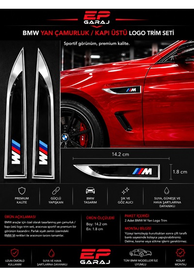 Bmw M Yan Çamurluk / Kapı Üstü Logo Trim Seti Premium Tasarım