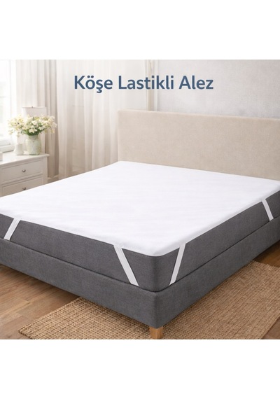 Köşe Lastikli Alez Sıvı Geçirmez, Terletmeyen, Her Yatak Yüksekliğine Uyumlu Beyaz