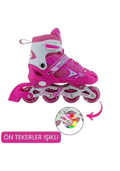 Vr1 - Metal 2+2 Işıklı 3in1 Ayarlanabilir Çocuk Pateni 2+1+1 / 2+2 Silikon Tekerli Uç Korumalı Pembe