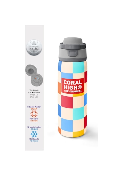 Coral High Çok Renkli Dama Desenli Pipetli Ve Direkt İçim Çelik Termos 800 Ml 38503 Çok Renkli