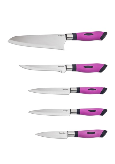 Chefline 5 Parça Mor Mutfak Bıçak Seti + Meyve Bıçağı Hediyeli Paslanmaz Çelik Mor