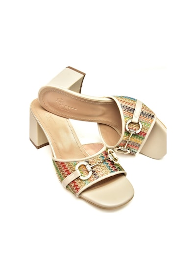 Fox Shoes U578401605 Renkli Keten Kalın Topuklu Kadın Terlik Renkli-keten Çok Renkli