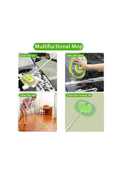 Ayrex Alüminyum Gövdeli Teleskopik Araç Yıkama Mopu Uzayabilir Saplı Mikrofiber Mop, Yedek Bezli, Çıkarılabilir Diğer