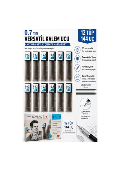 Kaliteli Kalem Ucu 12 Li 0.7 Mm Hb 12 Paket Tombow Versatil Kalem Uç Mekanik Uçlu Otomatik Kurşun Kalem Ucu 60mm Yumuşak