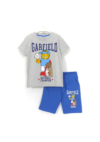 Dobakids Garfield Baskılı Erkek Çocuk Yazlık 2'li Takım 8-15 Yaş Gri Mavi Gri - Mavi