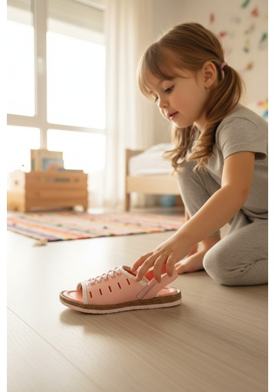 Enoch Bağcık Detaylı Ve Yan Pencereli Sportif Görünümlü Çocuk Sandalet Pembe