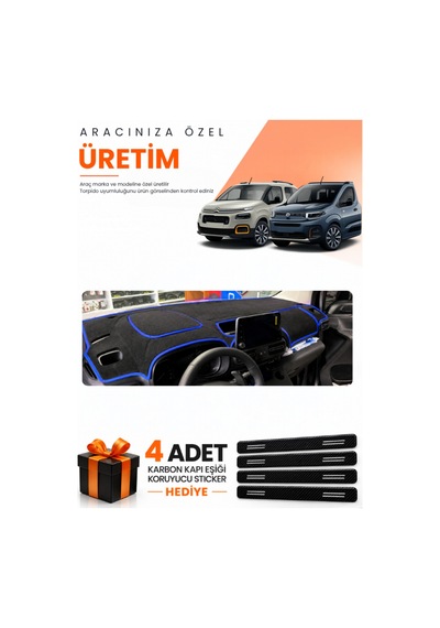 Cıtroen Berlıngo K9 2018-2026 Uyumlu Torpido Koruma Örtüsü Oto Kılıfı - Siyah Mavi